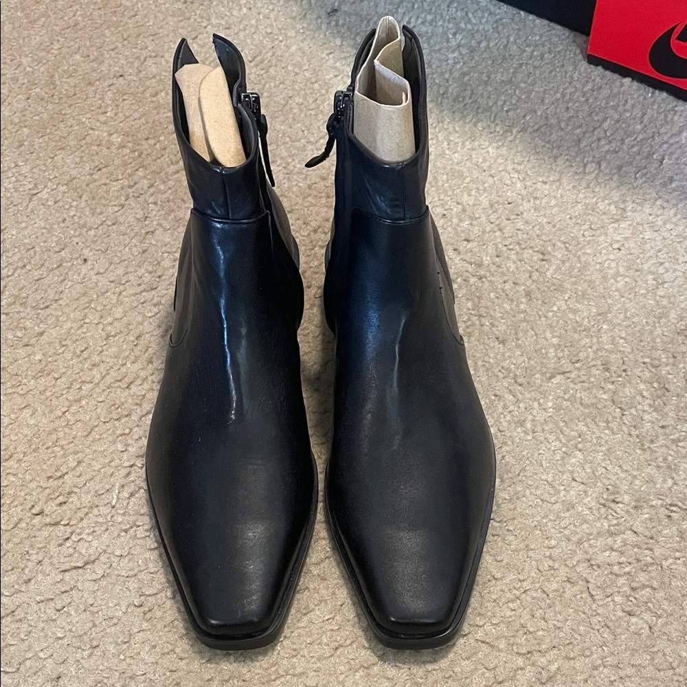 Franco Sarto Black Leather Pointed Ankle Booties